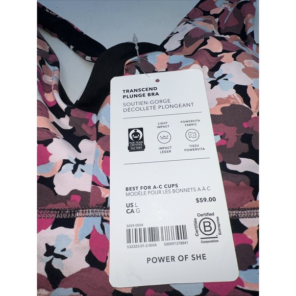 Athleta Plunge Sports Bra Women's Large Flowers Padded Cup Pullover - Picture 3 of 5